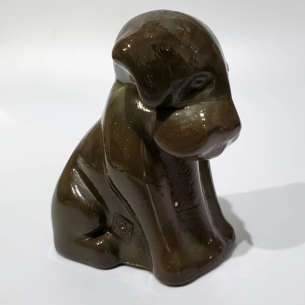Vntg Boyd POOCH K-9 3" Brown Dark Green Touch Of Glitter Slag Glass - Picture 9 of 13